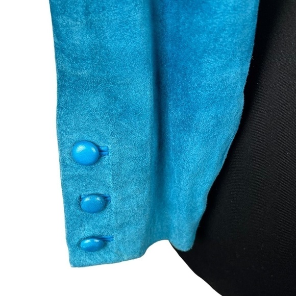 MICHAEL HOBAN NORTH BEACH VINTAGE 90S LEATHER BLUE CROP JACKET SKIRT SET SUIT - Picture 13 of 16